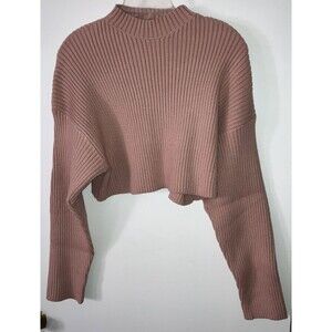 Mable Women’s Size L mockneck Mauve Brown longsleeve crop sweater Cabincore Cozy